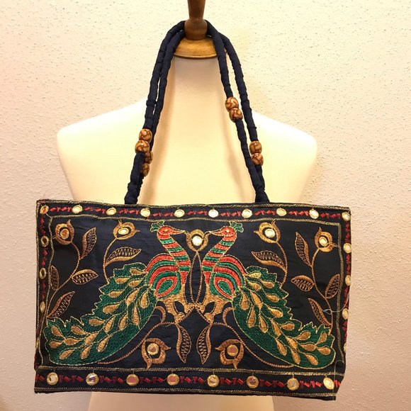 NWOT Embroider Unique Dark Blue Indian Tote - Picture 3 of 3